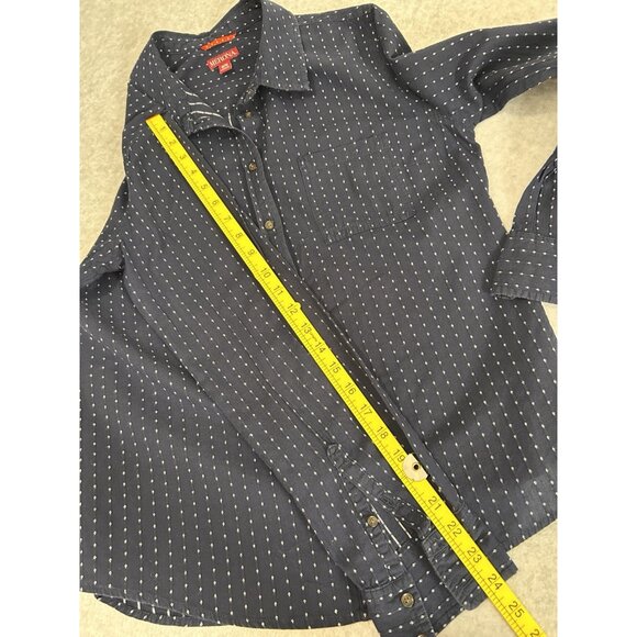 Merona Womens M Navy Textured Dot Stripe Button Up Shirt Long Sleeve Cotton - Picture 5 of 8